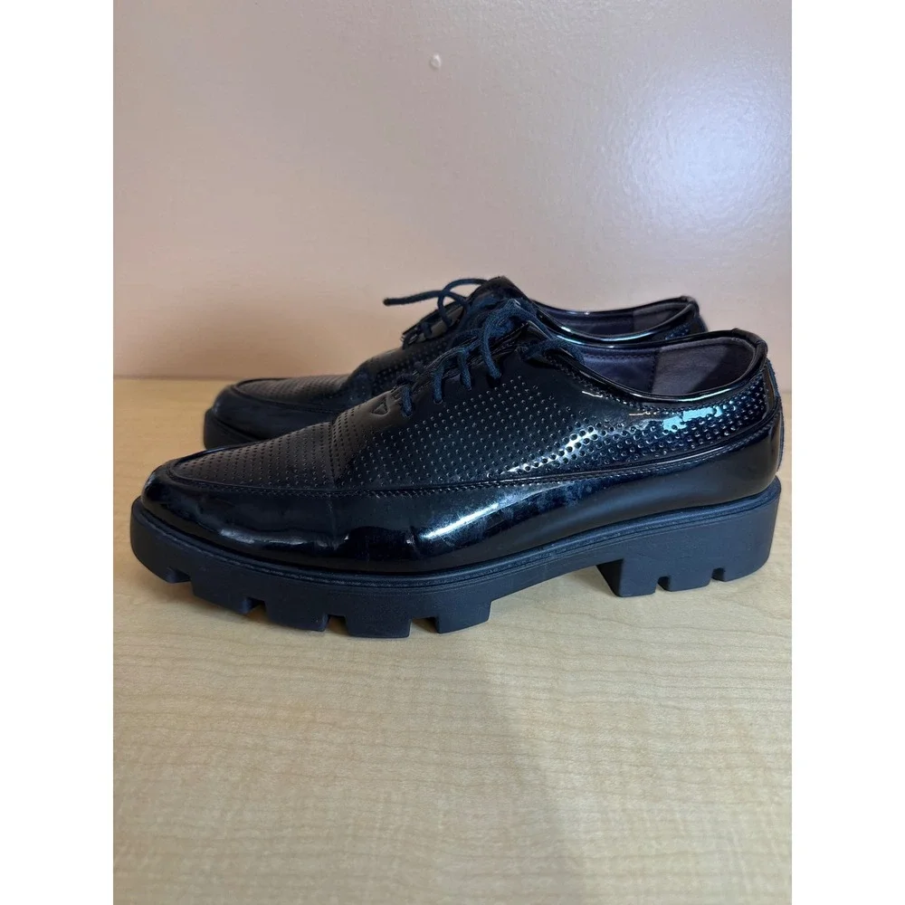 Black Patent Leather Perforated Lug Sole Oxford Shoes Lace Up Platform Size 260